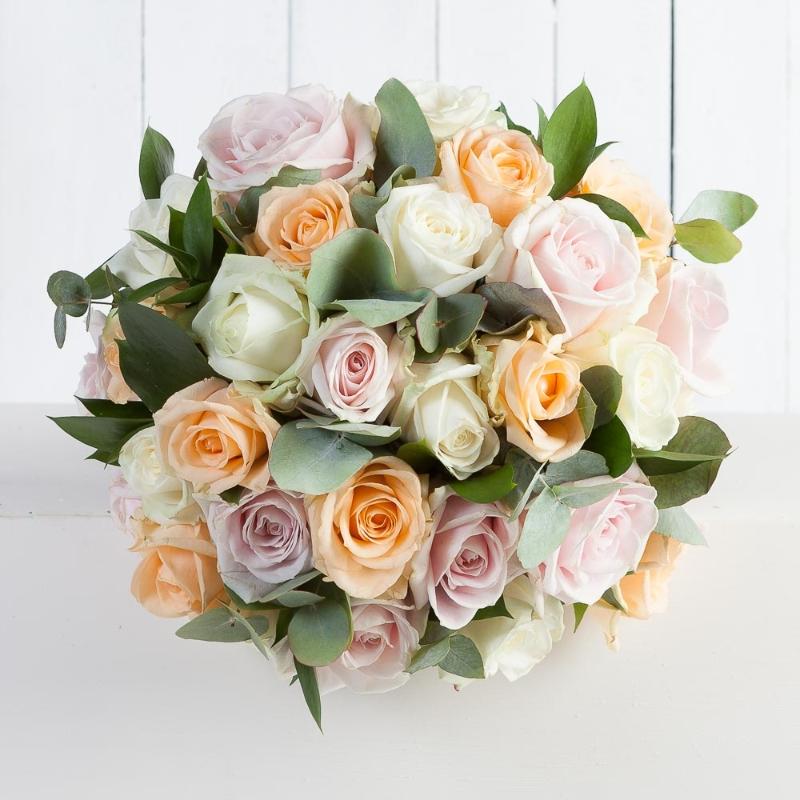 Pastel Elegance Bouquet with blush pink, peach and cream roses