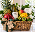 Long Island Tropical Harvest Gift Basket with wine and exotic fruits